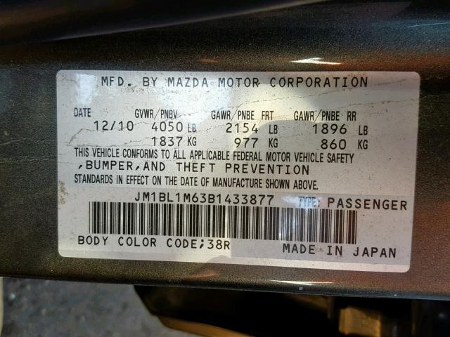 JM1BL1M63B1433877 - 2011 MAZDA 3 S GRAY photo 10