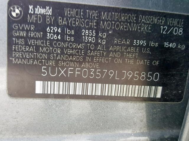 5UXFF03579LJ95850 - 2009 BMW X5 XDRIVE3 GRAY photo 10