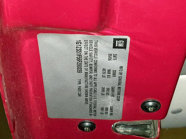 1G1ZS51F56F290039 - 2006 CHEVROLET MALIBU LS წითელი ფოტო 10