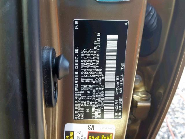 4T3BK3BB1AU042435 - 2010 TOYOTA VENZA BASE BROWN photo 10