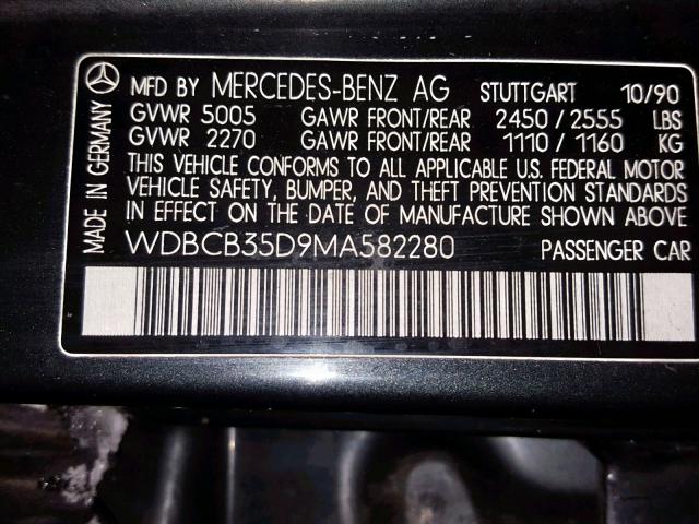 WDBCB35D9MA582280 - 1991 MERCEDES-BENZ 350 SDL BLACK photo 10