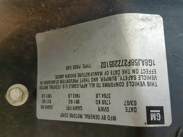 1G8AJ58F27Z205102 - 2007 SATURN ION LEVEL GREEN photo 10