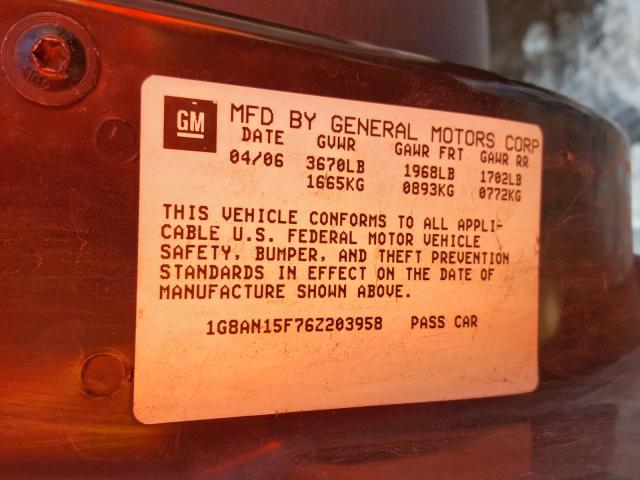 1G8AN15F76Z203958 - 2006 SATURN ION LEVEL SILVER photo 10