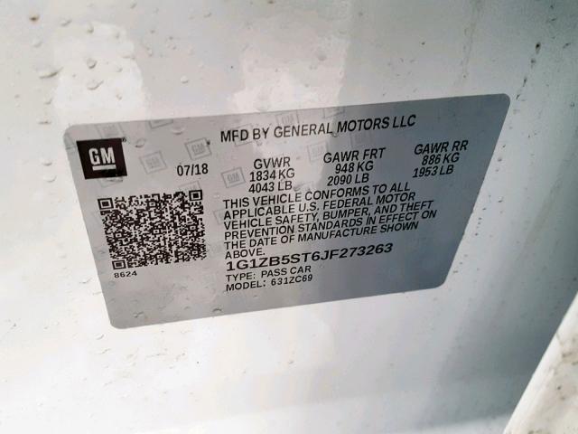 1G1ZB5ST6JF273263 - 2018 CHEVROLET MALIBU LS WHITE photo 10