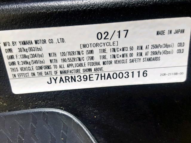 JYARN39E7HA003116 - 2017 YAMAHA YZFR1 BLUE photo 20