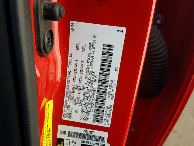 5TFDW5F10EX415301 - 2014 TOYOTA TUNDRA CRE RED photo 10