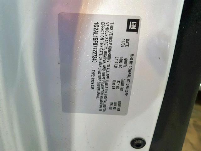 1G2AL15F077227340 - 2007 PONTIAC G5 SILVER photo 10