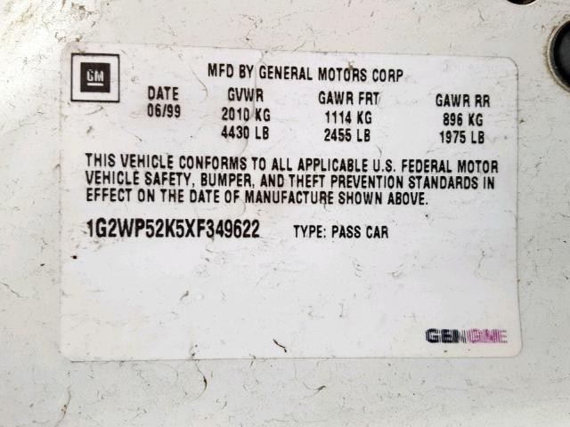 1G2WP52K5XF349622 - 1999 PONTIAC GRAND PRIX WHITE photo 10