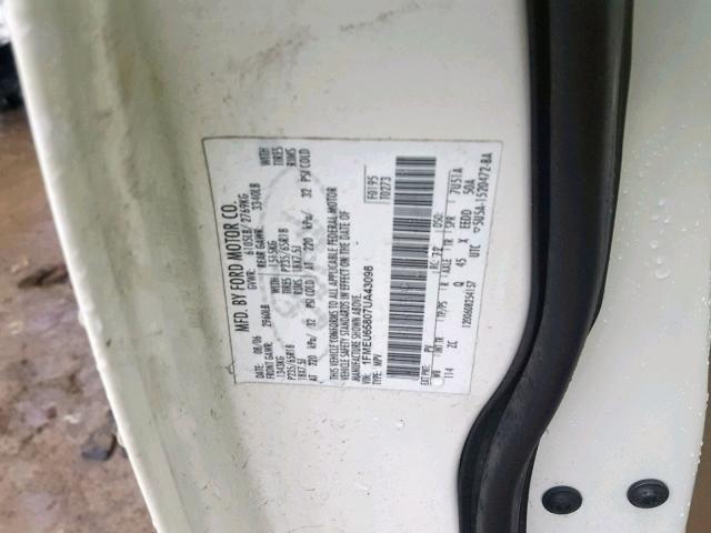 1FMEU65807UA43098 - 2007 FORD EXPLORER L WHITE photo 10