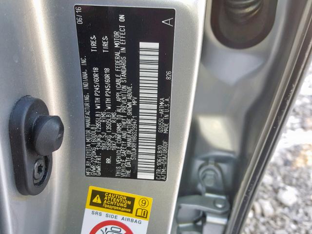 5TDJKRFH8GS299471 - 2016 TOYOTA HIGHLANDER SILVER photo 10