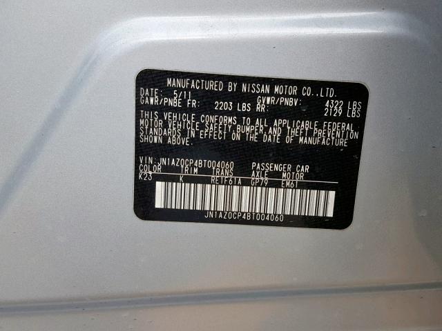 JN1AZ0CP4BT004060 - 2011 NISSAN LEAF SV SILVER photo 10