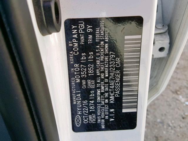 KMHCT4AE7HU233797 - 2017 HYUNDAI ACCENT SE WHITE photo 10