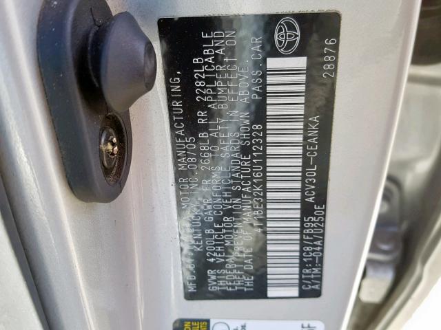 4T1BE32K16U112328 - 2006 TOYOTA CAMRY LE SILVER photo 10