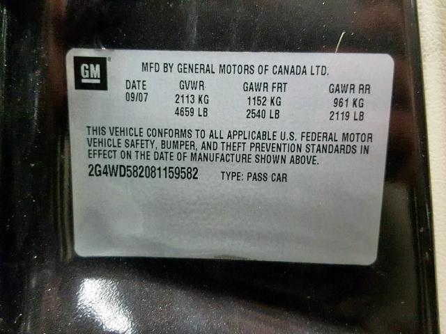 2G4WD582081159582 - 2008 BUICK LACROSSE C BLACK photo 10