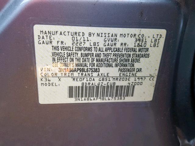 3N1AB6AP9BL675383 - 2011 NISSAN SENTRA 2.0 GRAY photo 10