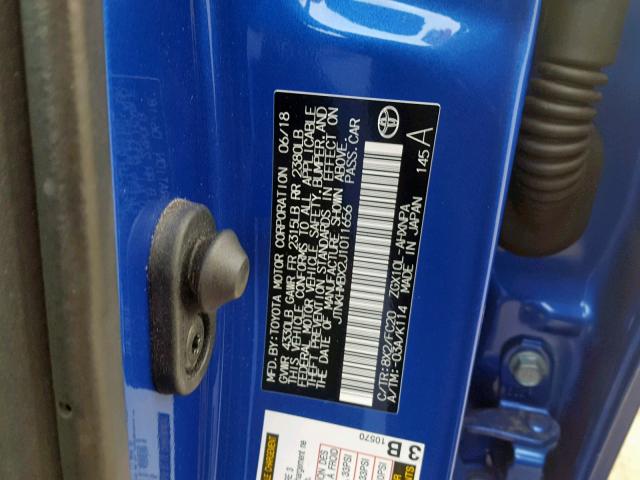 JTNKHMBX2J1011656 - 2018 TOYOTA C-HR XLE BLUE photo 10