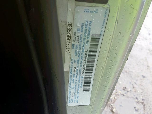 3VWCC21C9XM433961 - 1999 VOLKSWAGEN NEW BEETLE Gümüş foto 10