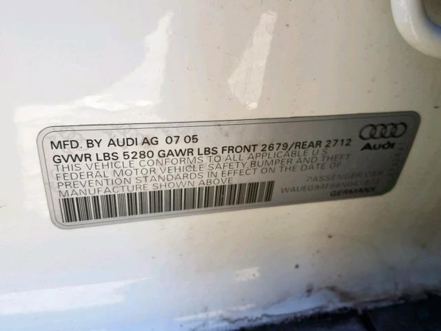 WAUEG94F66N041973 - 2006 AUDI A6 S-LINE WHITE photo 10