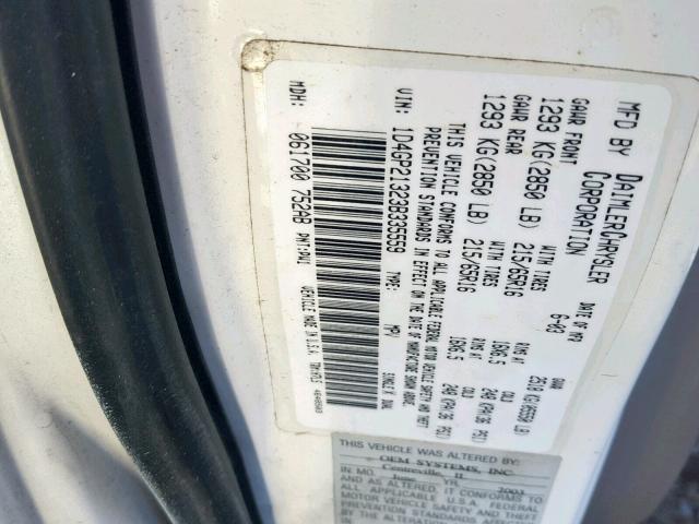 1D4GP21323B335559 - 2003 DODGE CARAVAN C/ WHITE photo 10