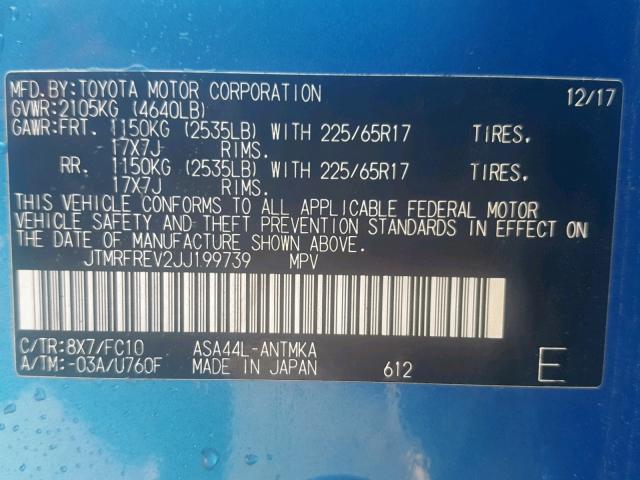 JTMRFREV2JJ199739 - 2018 TOYOTA RAV4 ADVEN 蓝色 照片 10