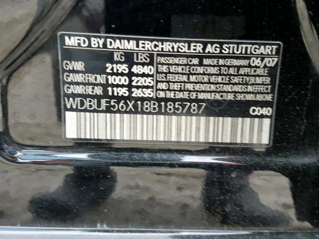 WDBUF56X18B185787 - 2008 MERCEDES-BENZ E 350 BLACK photo 10