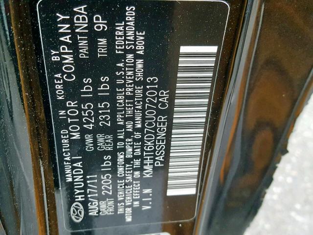 KMHHT6KD7CU072013 - 2012 HYUNDAI GENESIS CO BLACK photo 10