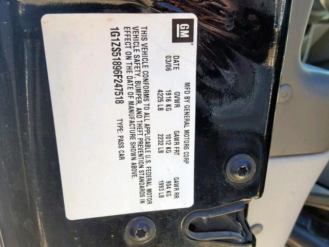 1G1ZS51896F247518 - 2006 CHEVROLET MALIBU LS BLACK photo 10