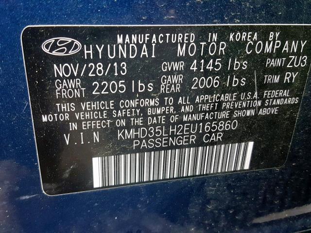 KMHD35LH2EU165860 - 2014 HYUNDAI ELANTRA GT BLUE photo 10