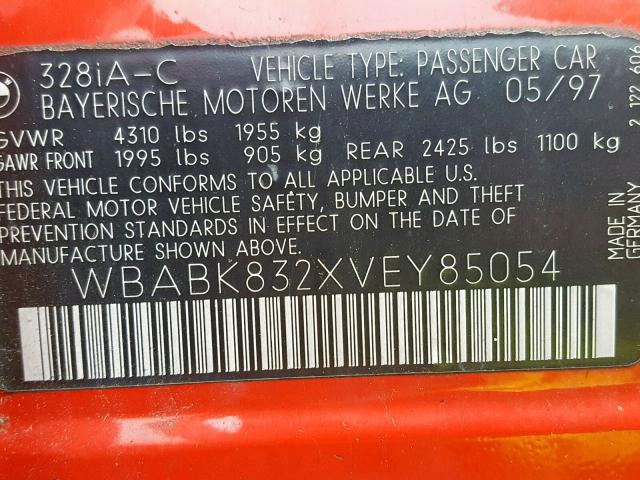 WBABK832XVEY85054 - 1997 BMW 328 IC AUT RED photo 10