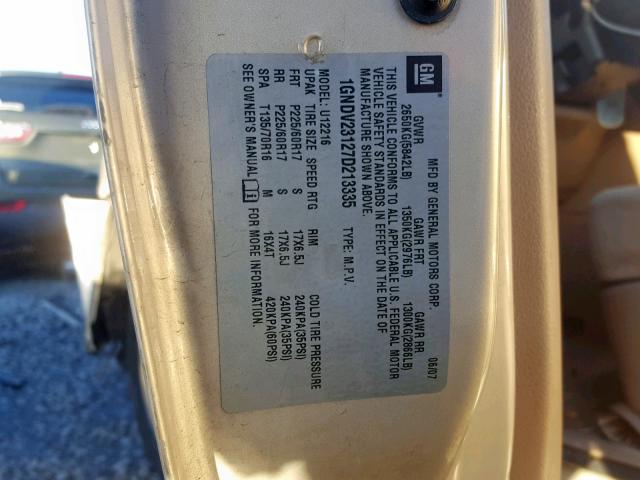 1GNDV23127D213335 - 2007 CHEVROLET UPLANDER L 金色 照片 10