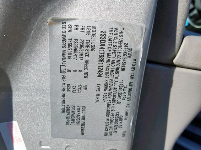 2S3DA417986112494 - 2008 SUZUKI XL7 LUXURY GRAY photo 10