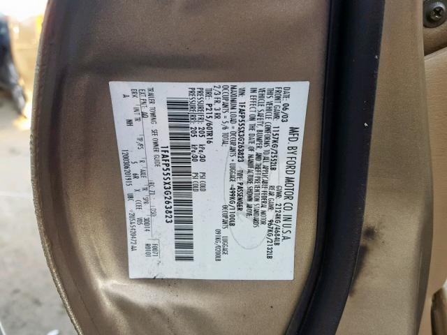 1FAFP55SX3G263823 - 2003 FORD TAURUS SES GOLD photo 10