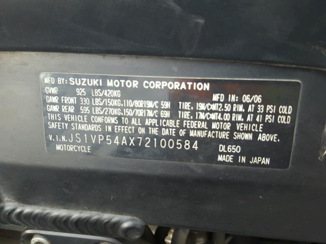 JS1VP54AX72100584 - 2007 SUZUKI DL650 BLUE photo 10