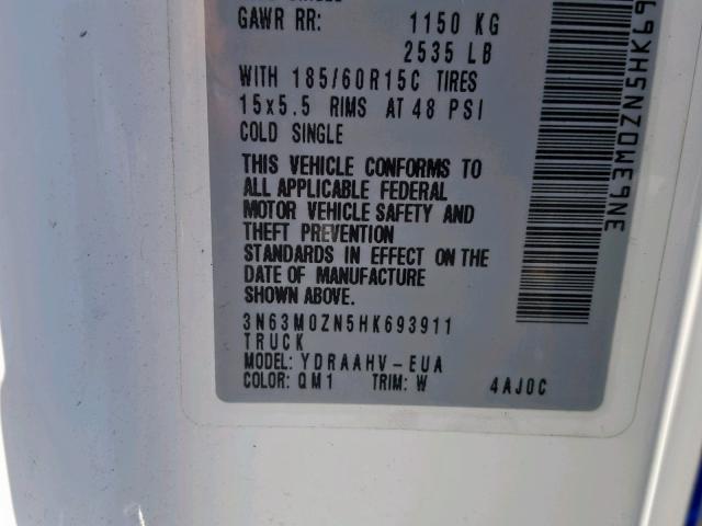 3N63M0ZN5HK693911 - 2017 CHEVROLET CITY EXPRE WHITE photo 10