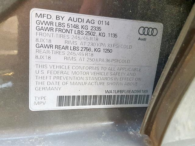 WA1UFBFL6EA096189 - 2014 AUDI A4 ALLROAD GRAY photo 10