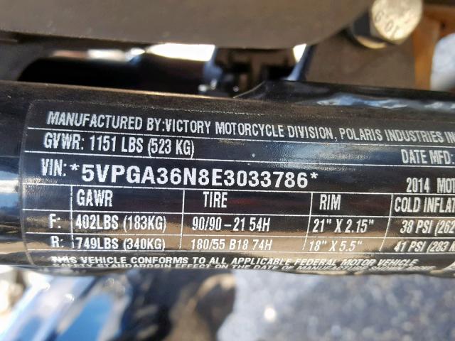 5VPGA36N8E3033786 - 2014 VICTORY MOTORCYCLES VEGAS 8-BA BLACK photo 10