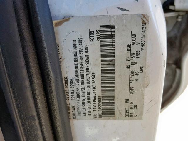 1FAFP66L4YK136549 - 2000 FORD CONTOUR SE WHITE photo 10