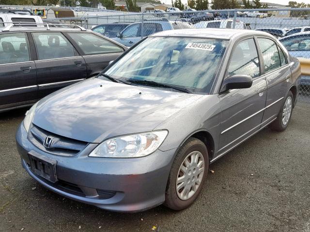 2HGES16625H629197 - 2005 HONDA CIVIC LX GRAY photo 2