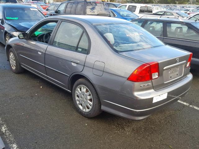 2HGES16625H629197 - 2005 HONDA CIVIC LX GRAY photo 3