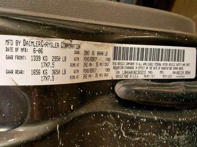 1J8HG48K96C363215 - 2006 JEEP COMMANDER GRAY photo 10