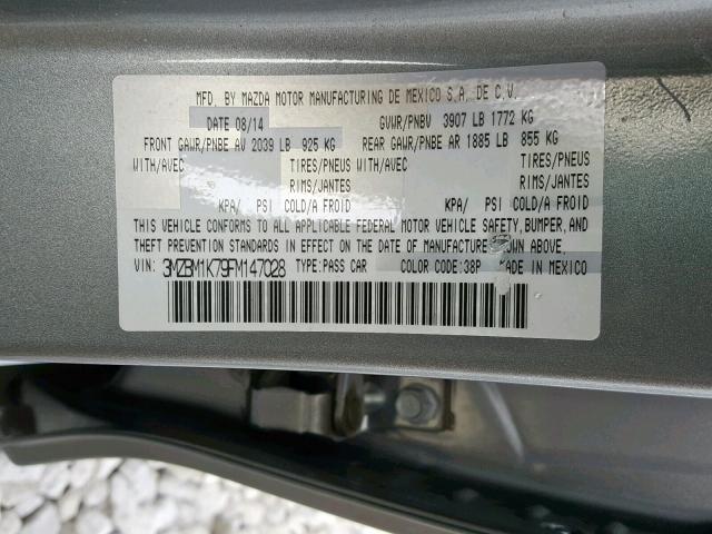 3MZBM1K79FM147028 - 2015 MAZDA 3 SPORT GRAY photo 10