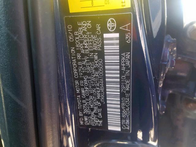 JTKKU4B44A1005050 - 2010 TOYOTA SCION XD BLUE photo 10