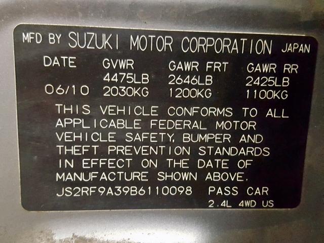 JS2RF9A39B6110098 - 2011 SUZUKI KIZASHI SE SILVER photo 10