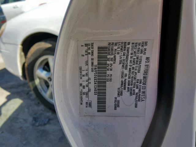 1FAFP55UX2A124035 - 2002 FORD TAURUS SES WHITE photo 10