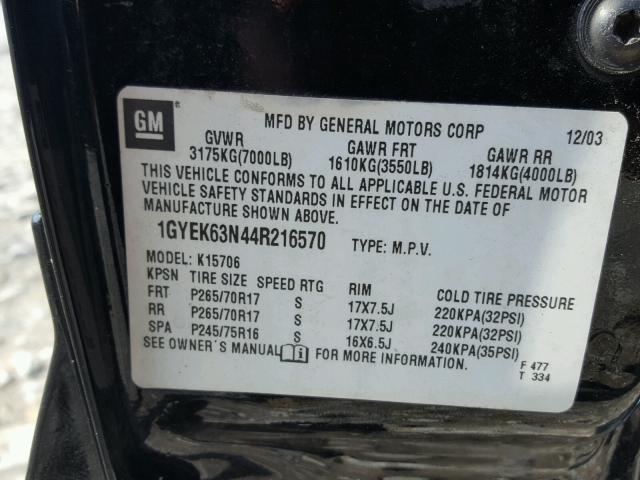 1GYEK63N44R216570 - 2004 CADILLAC ESCALADE L BLACK photo 10