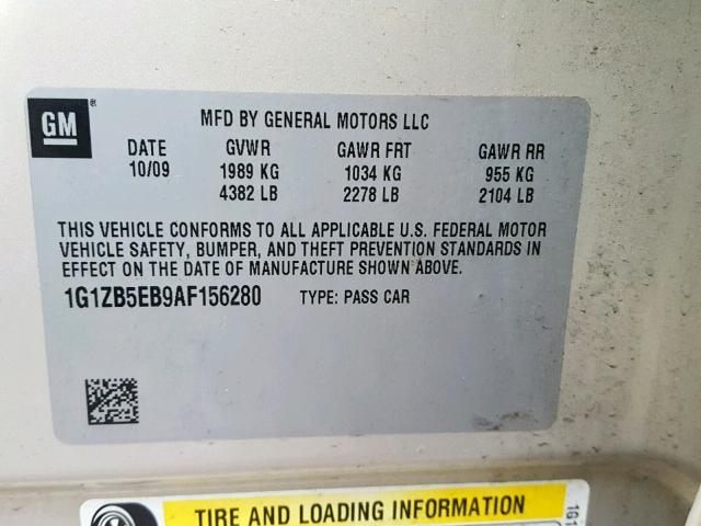1G1ZB5EB9AF156280 - 2010 CHEVROLET MALIBU LS TAN photo 10