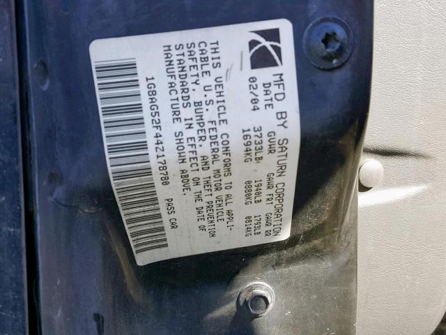 1G8AG52F44Z178780 - 2004 SATURN ION LEVEL BLACK photo 10