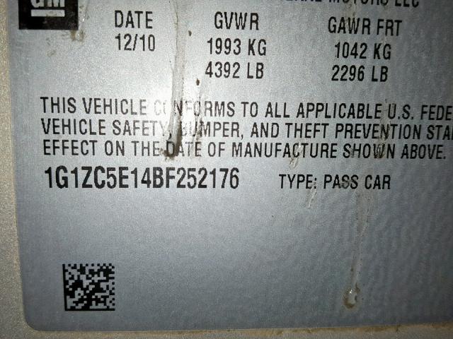 1G1ZC5E14BF252176 - 2011 CHEVROLET MALIBU 1LT 棕色 照片 10