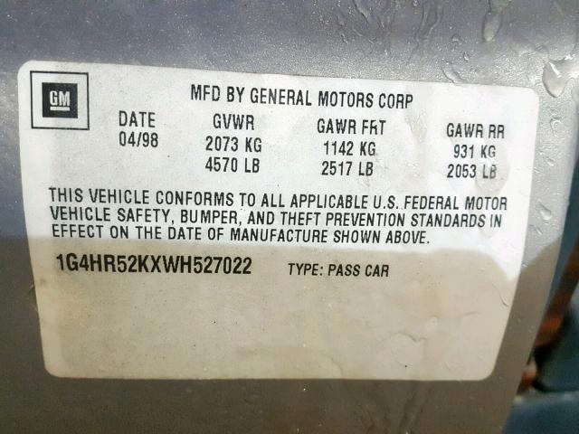 1G4HR52KXWH527022 - 1998 BUICK LESABRE LI SILVER photo 10