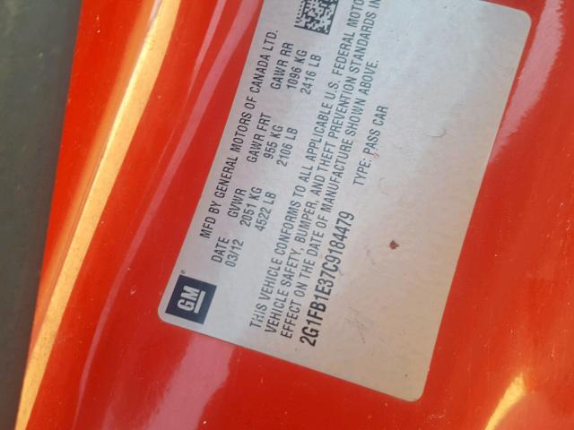 2G1FB1E37C9184479 - 2012 CHEVROLET CAMARO LT RED photo 10